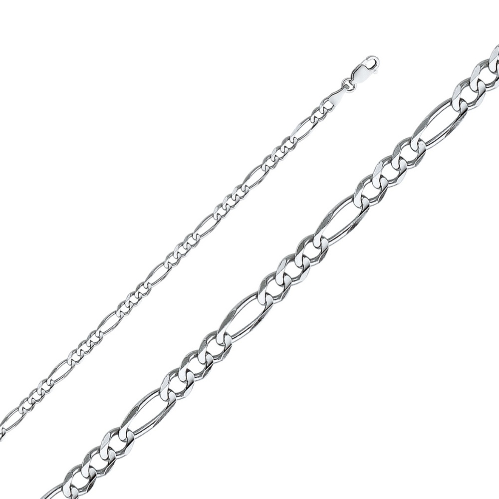 14K White 4mm Figaro 3+1 Concave bracelet -7.5"